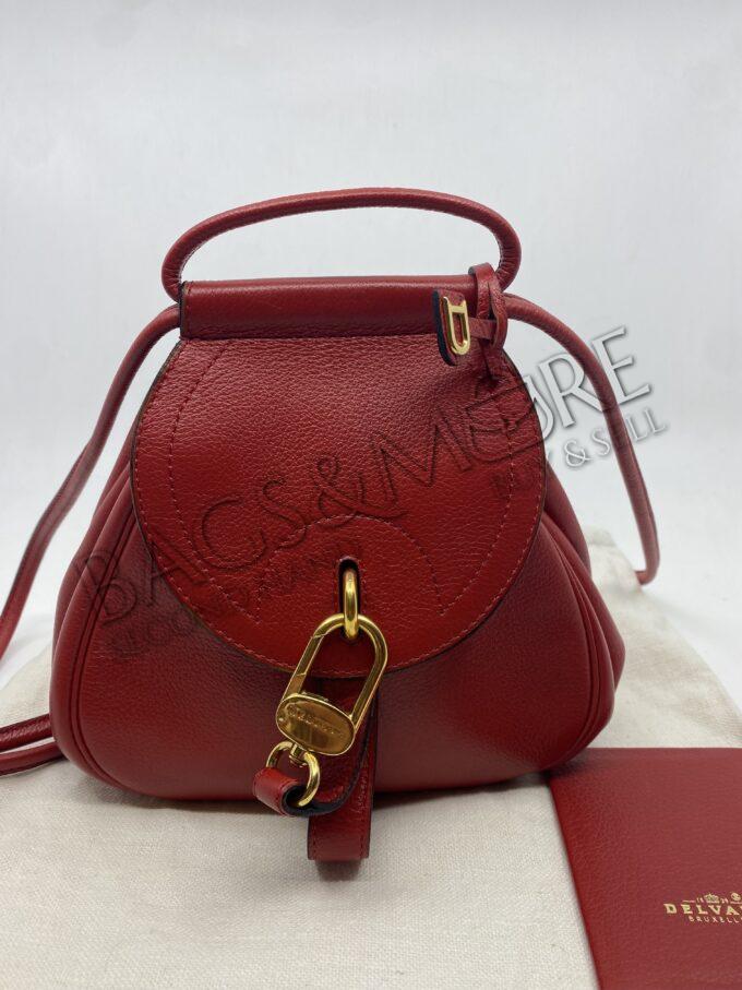 Delvaux Cerceau mini Crossover of schoudertas canter leder kleur rood met goudkleurige hardware