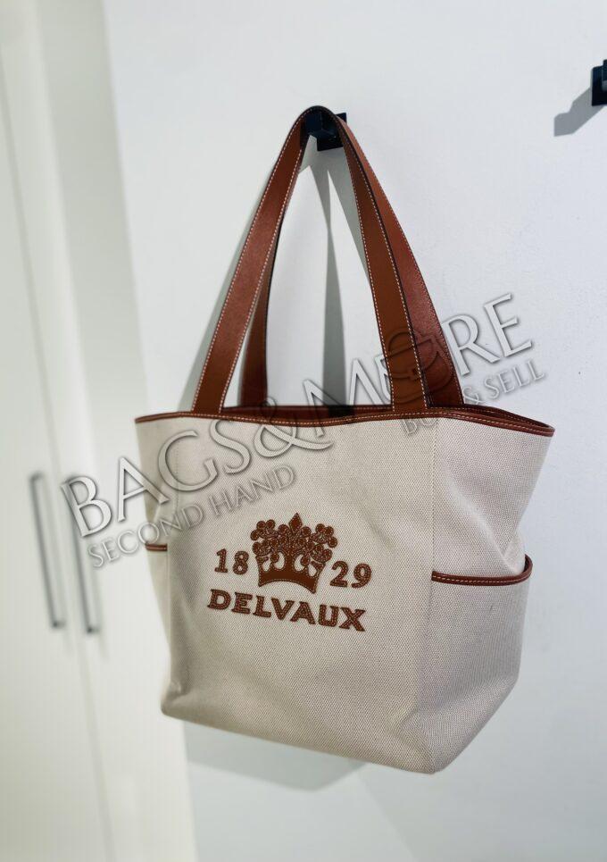 Delvaux Delight Tote de canvas Domino calf naturel - brandy met golden hardware